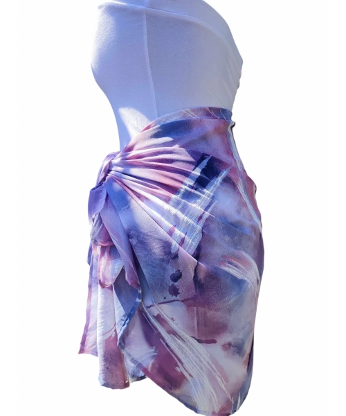 Wzorzysta spódnica plażowa chusta PAREO L/XL fioletowe mazaje